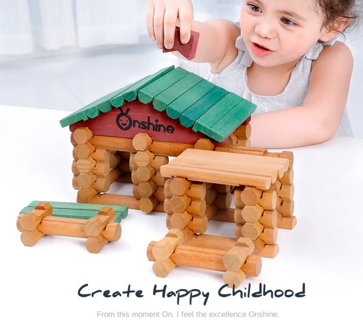 Топ Дървена къща кабина конструктор с 90 части  всички дървени играчки