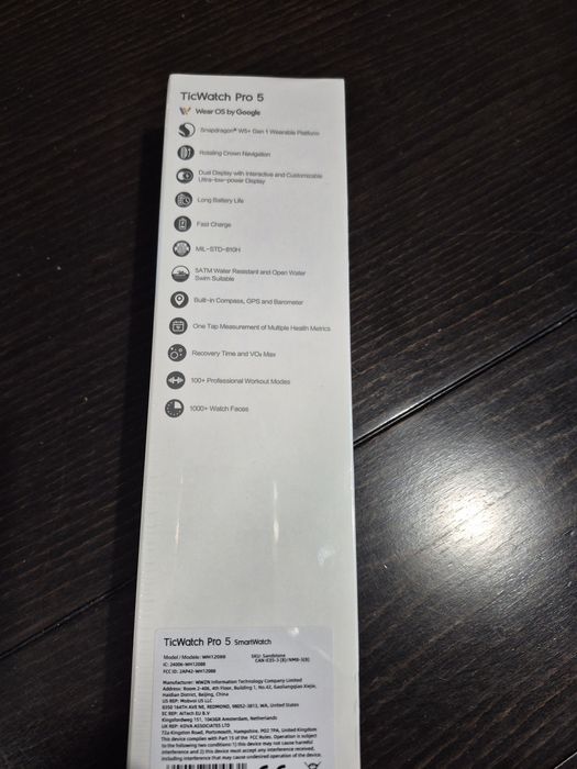 Смарт часовник TicWatch Pro 5 – нов, запечатан, Wear OS, GPS, NFC