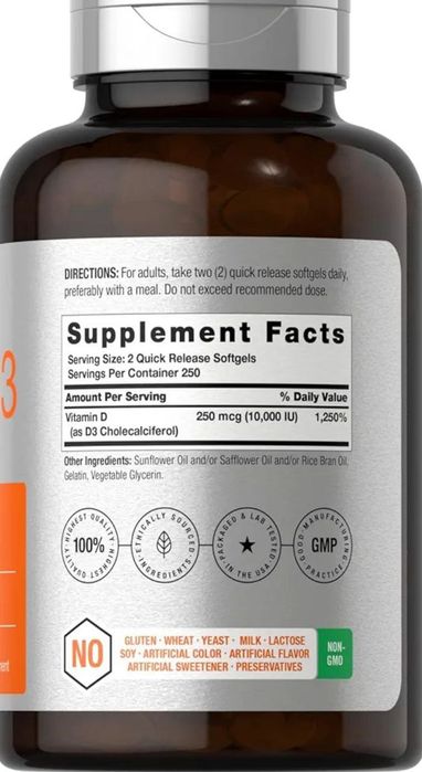 Vitamin D Витамин Д 10 000, 500 капсул из Америки.