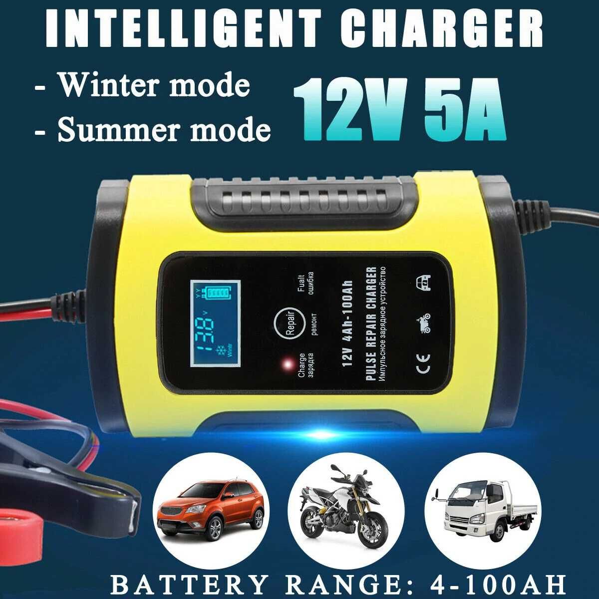 Redresor auto smart FOXSUR 12V 5A cu afisaj electronic