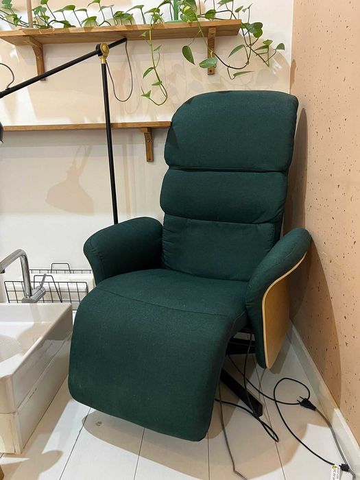 Fotoliu masaj rabatabil cu suport picioare verde închis textil