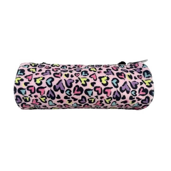 Penar tub negru roz cu blana si animal print, 21x8 cm