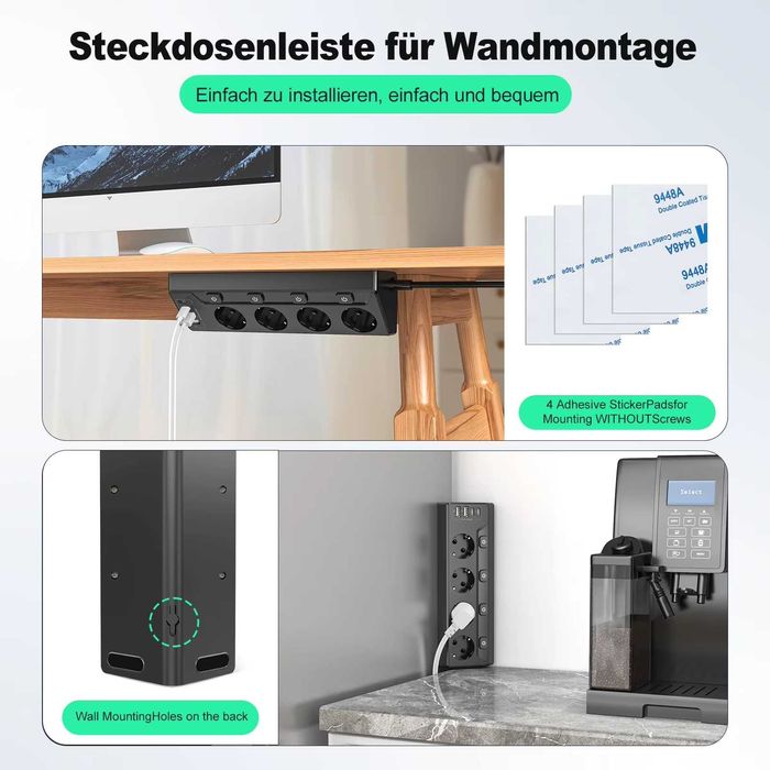 Priza HITRENDS de colt cu 4 prize, 2 usb A si 2 usb C, neagra sau alba