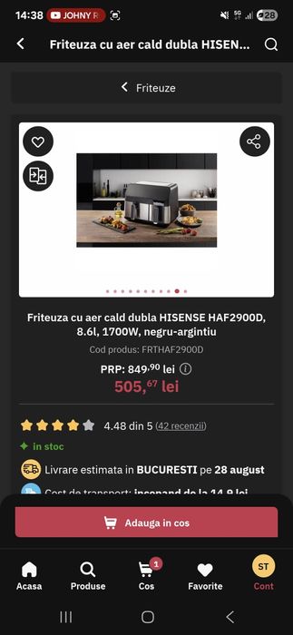 Friteuză cu aer cald dublă Hisense HAF2900D, 8.6L, 1700W – Sigilat NOU