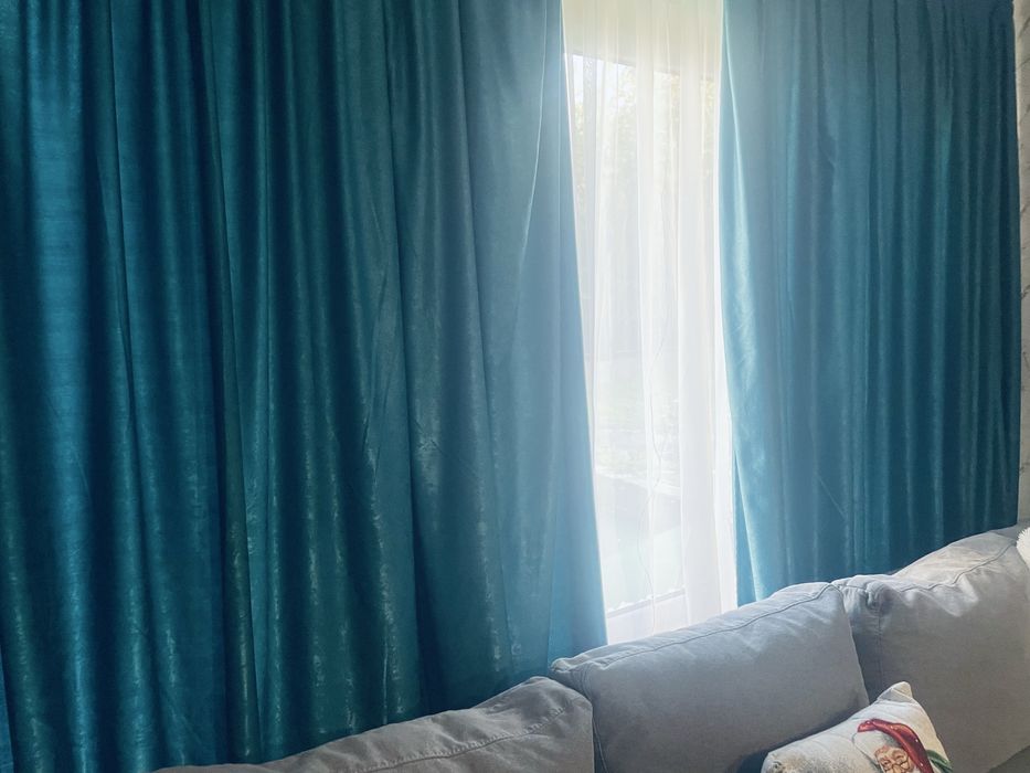 2бр готови завеси в тюркоаз+ подарък 2 деко възглавнички