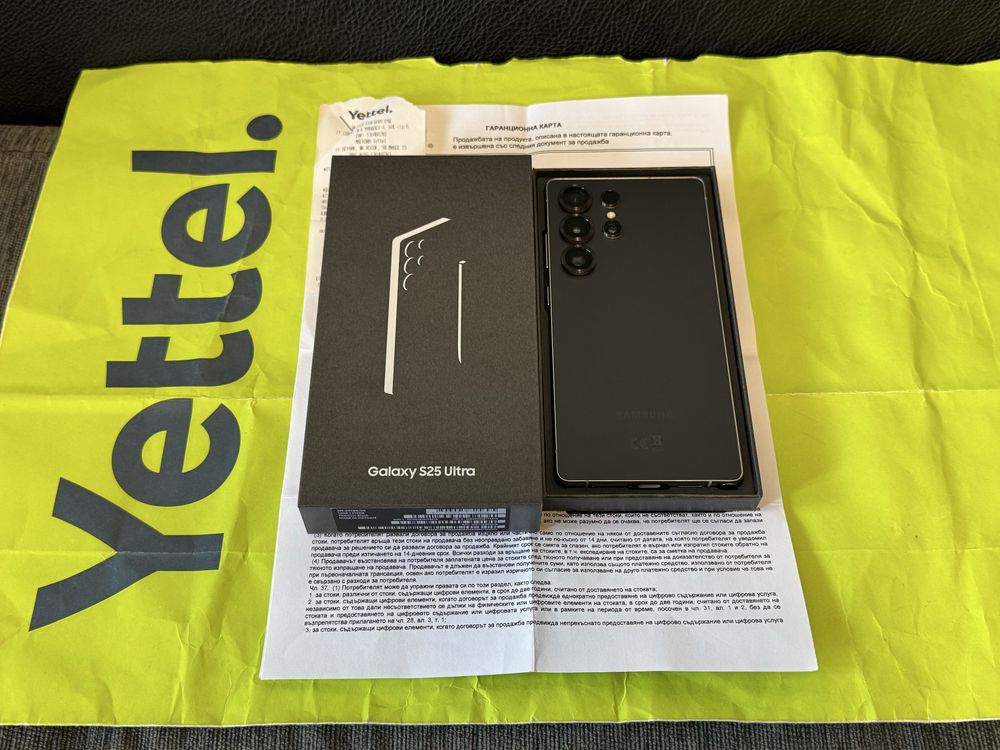 КАТО НОВ 512GB Samsung S25 Ultra Yettel Гаранция 2028г. Black