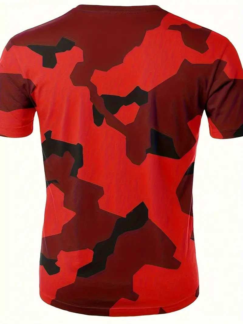 tricou sport barbat camuflaj rosu marimea m-L poliester