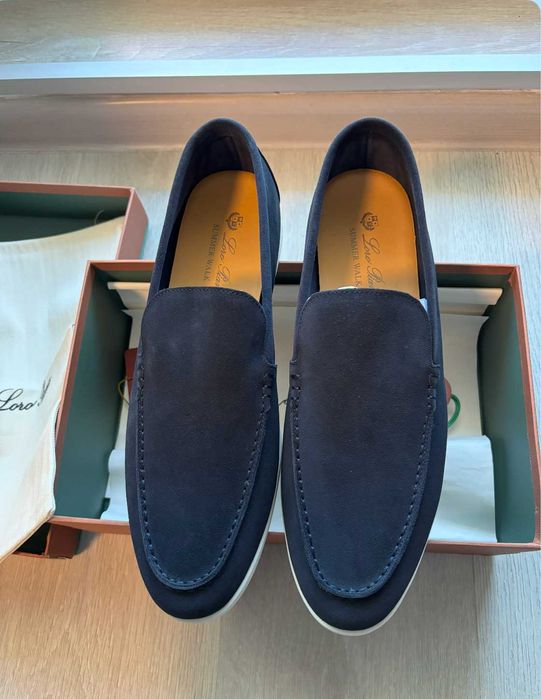 Loro Piana Blue men's suede slip-on shoes Italy
