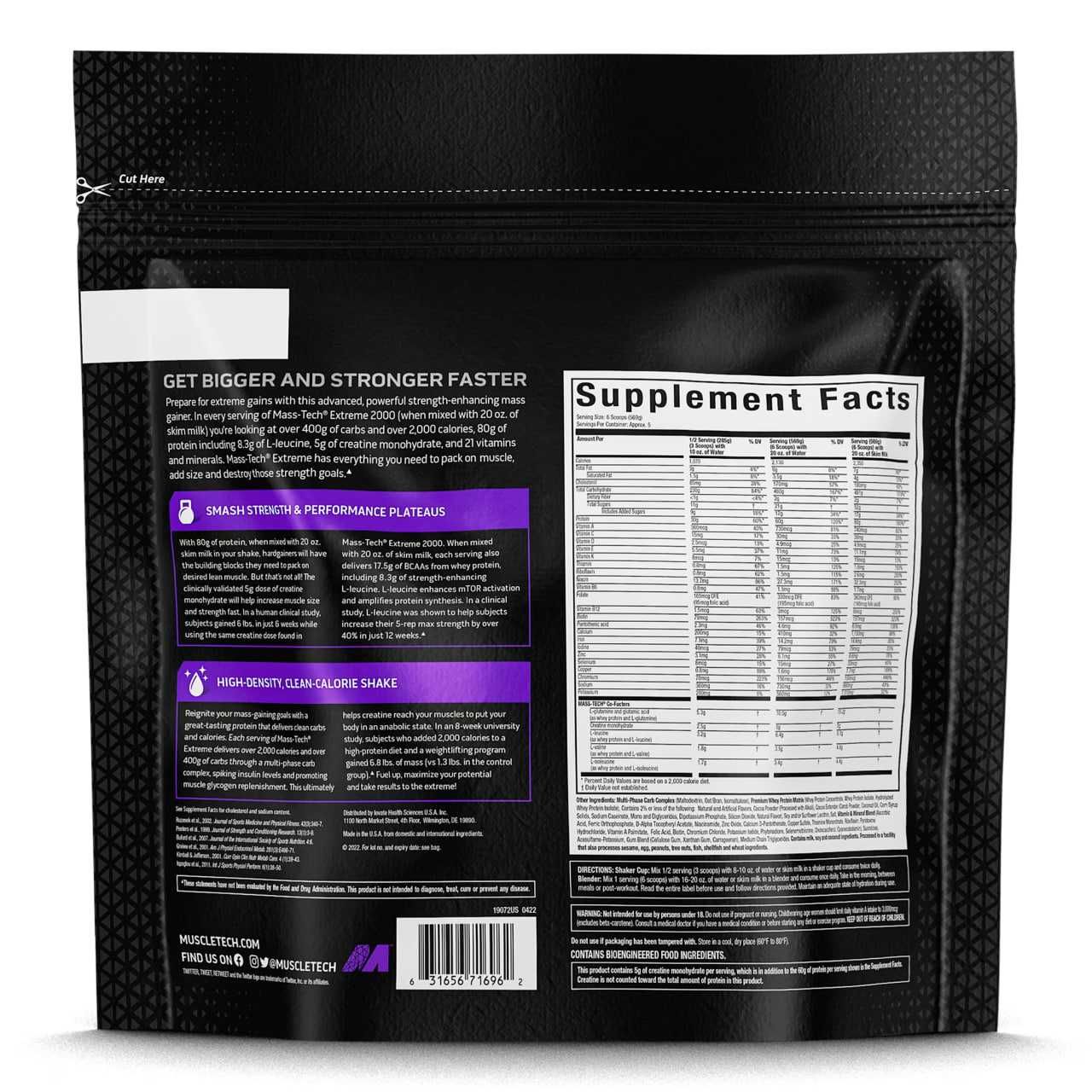 Гейнер MuscleTech Mass Tech Extreme 2000, Chocolate 2,72 кг geyner