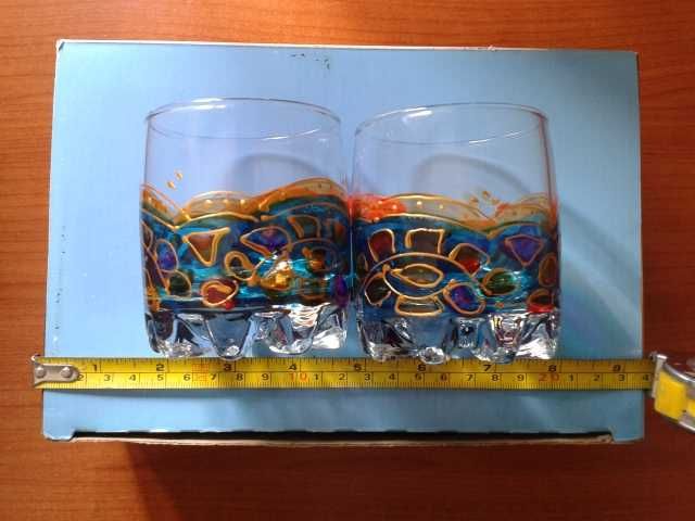 Чаши стъкло подаръчни, ръчно рисувани цветни орнаменти от художник