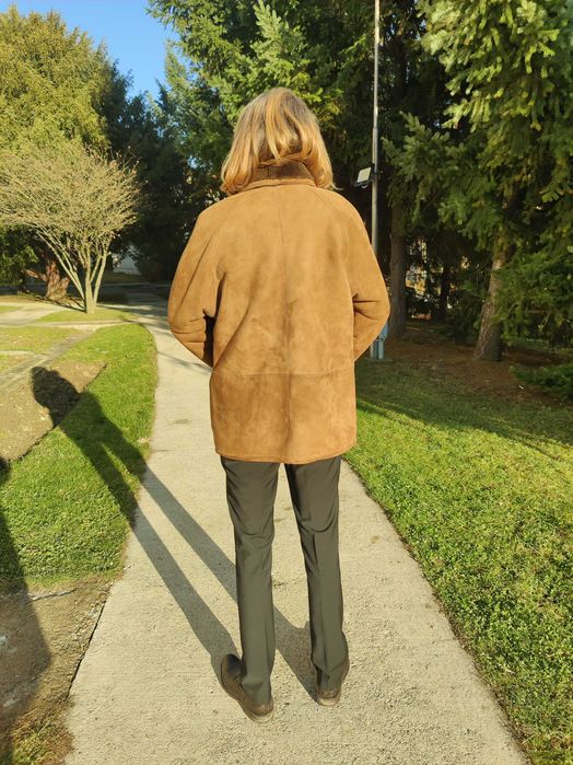 Cojoc barbat piele / blana naturala miel XL 52 NOU Maro   Italy