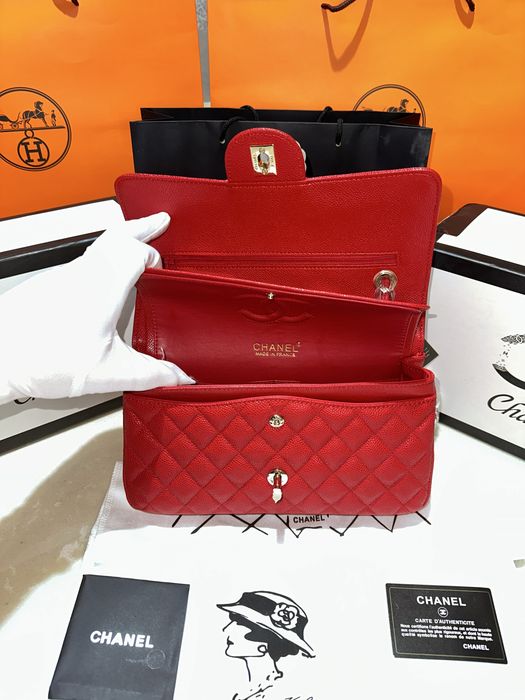 Geanta dama chanel 26cm rosu cu accesorii aurii cadou c:80