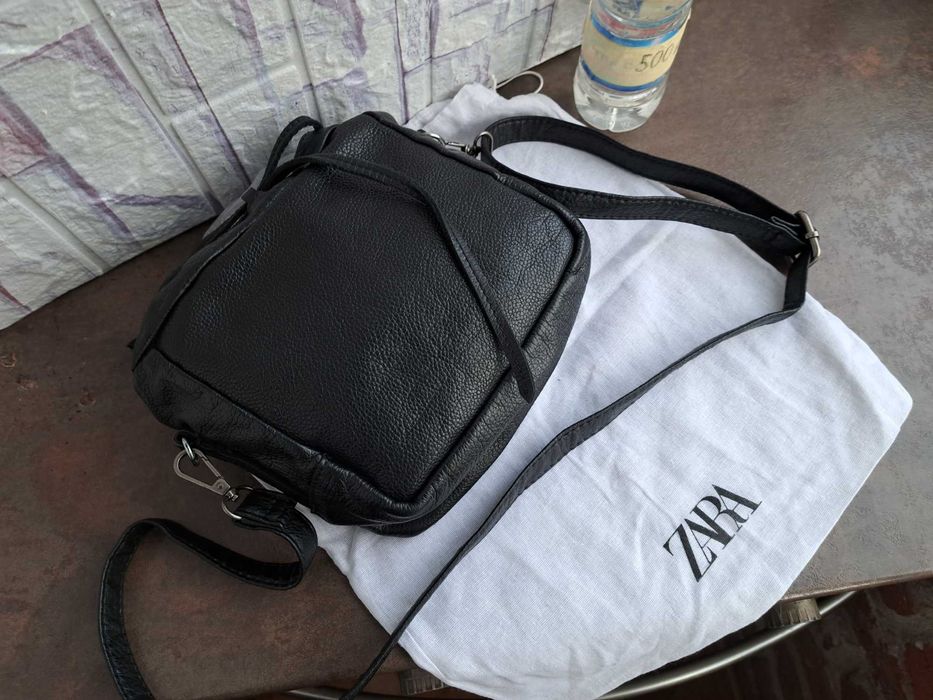 дамска чанта,малка черна чантичка,торба ZARA-естествена кожа