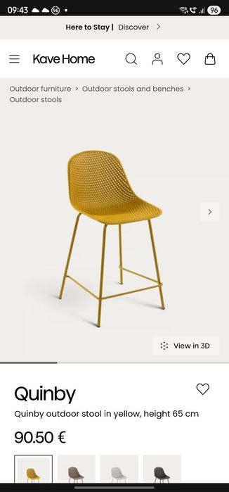 Vând 2 scaune bar 65cm Quinby galben