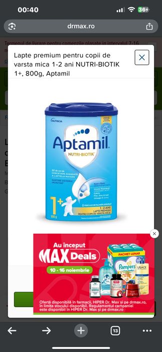 Vand 2 baxuri Aptamil 1+