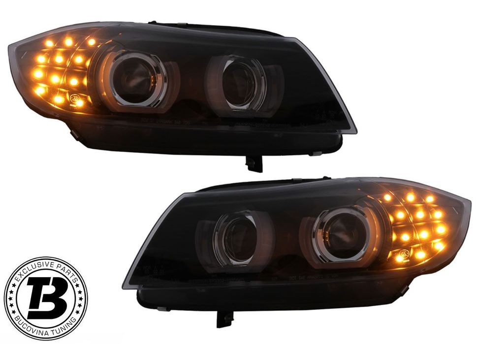 Faruri 3D LED Angel Eyes compatibile cu BMW Seria 3 E90 E91 AFS