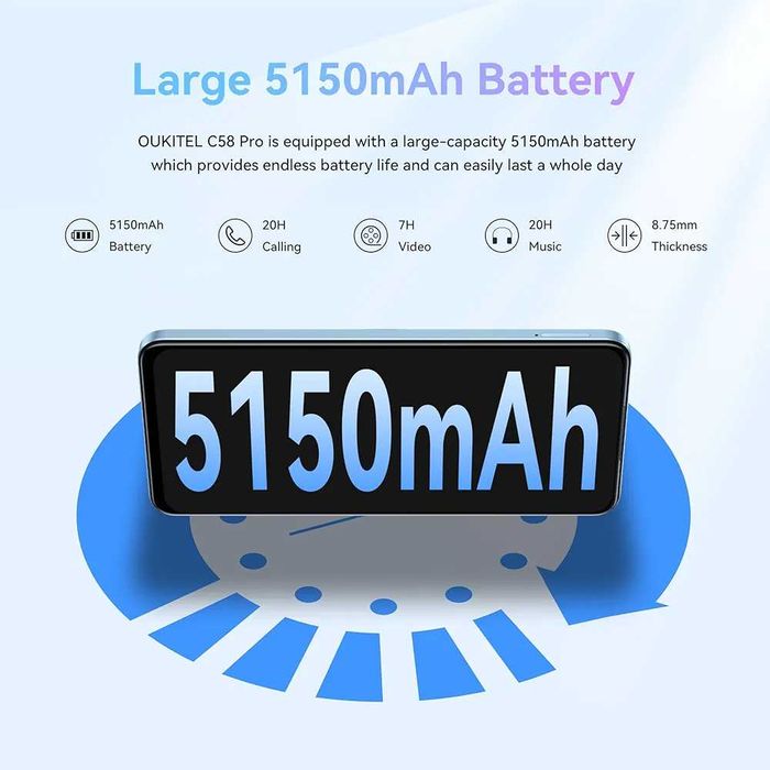 Smartphone OUKITEL C58 Pro, 24GB RAM+256GB, 6,7", 50MP, 5150mAh, 4G