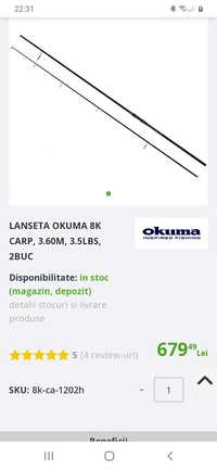 set 2 lansete crap okuma 8k de 3.60m 3,5lb 2 bucati