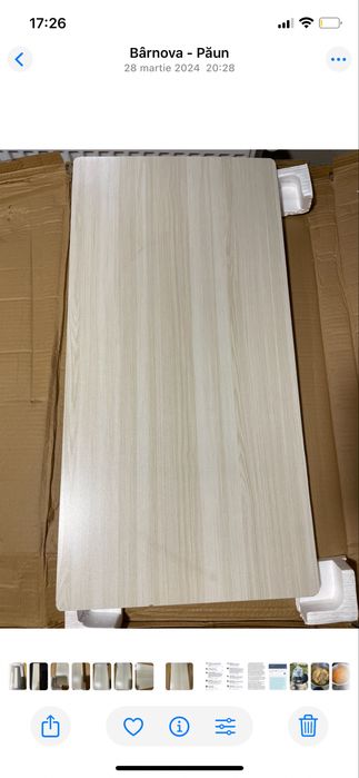 Birou mobil, portabil cu roti, reglabil pe inaltime, crem