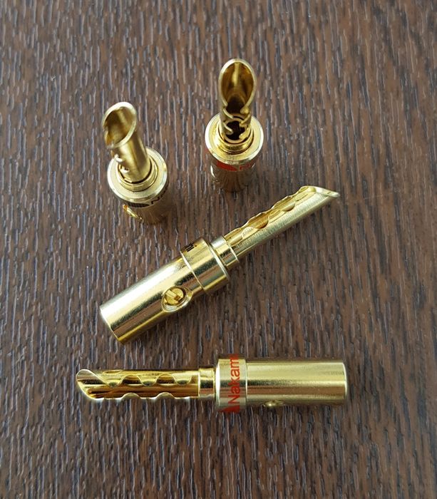 4x Mufe cabluri boxe / conectori cabluri /Banane audio Cupru + Argint