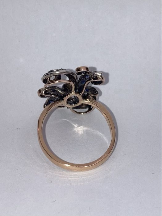 Inel antic aur 18kt.cu diamante si safire