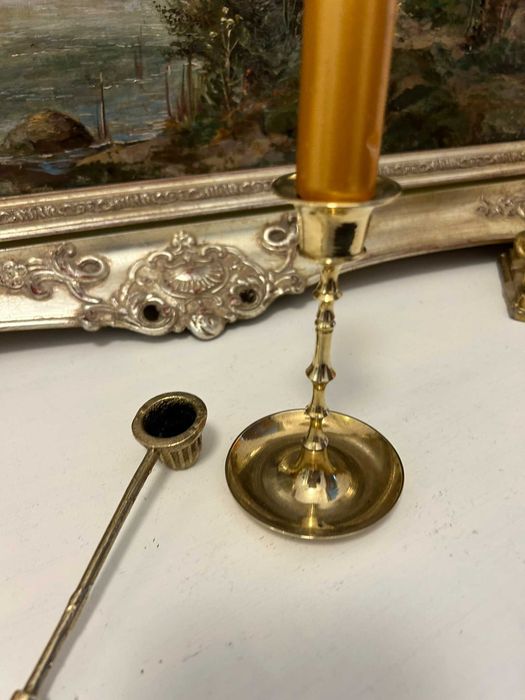 No531 Sfesnic bronz si stins lumanarea masiv 2 obiecte 184g 13-15 cm