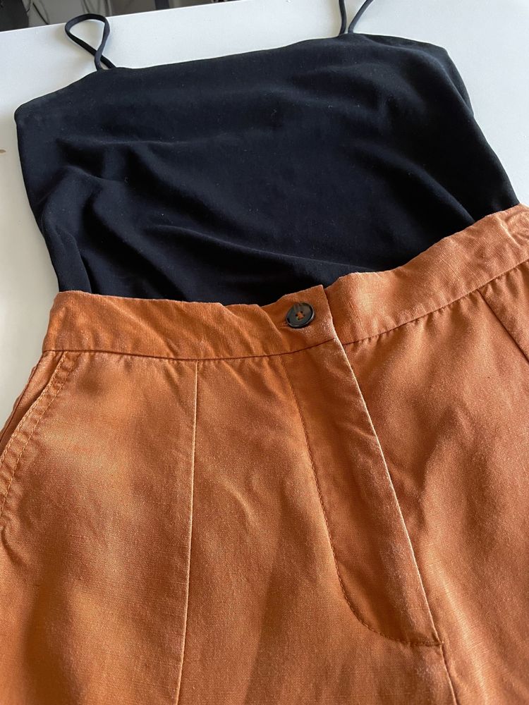 Дълга пола Zara ленен бленд + подарък черен потник