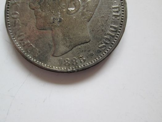 1885 SPAIN,сребърна монета, 5 pesetas