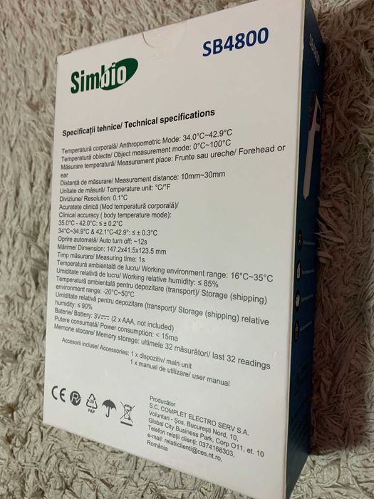 Termometru digital frunte infrarosu Simbio SB4800 NOU sigilat medical