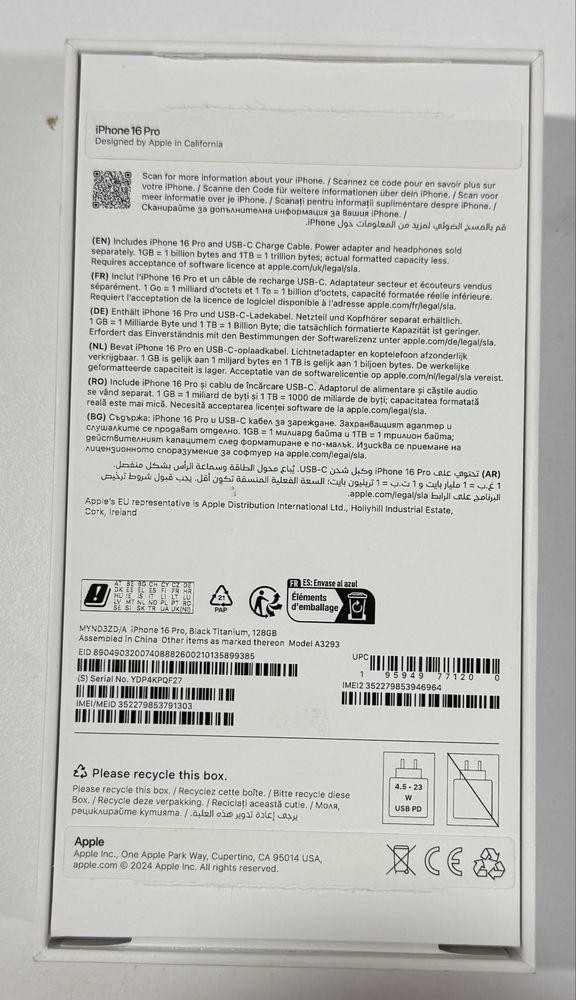 Iphone 16 pro titanium black 128 gb