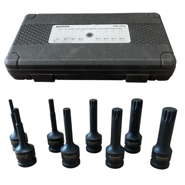 Комплект Ударни БИТОВЕ 1/2 – SPLINE 8 ЧАСТИ HAWEK , HW-2052