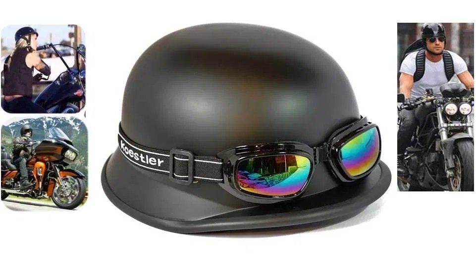 Каска ретро с очила черна мат А-24