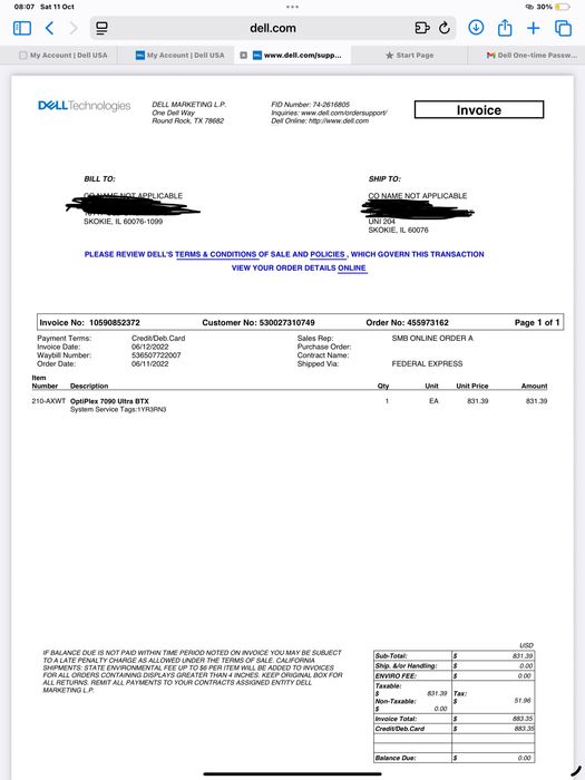 Dell Optplex 7090 UFF - i7 11th Gen, 16 GB Ram, 256 GB - ca nou