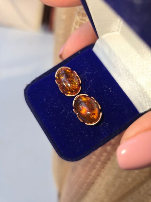 Серьги серебро с позолотой 925 с  янтарь