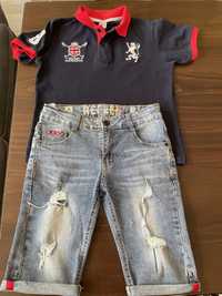 Сет дънкови панталонки с тениска за момче 8-9 години
