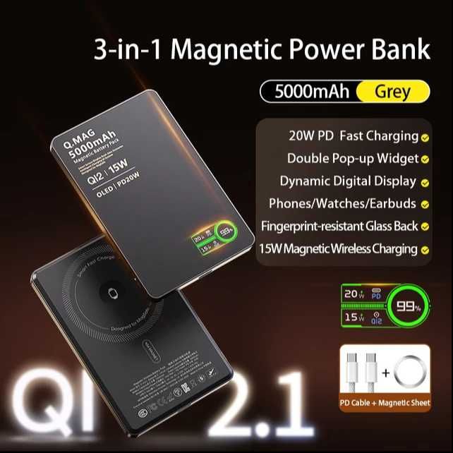 Ультратонкий внешний аккумулятор Q.MAG 10000 mAh с магнитной зарядкой