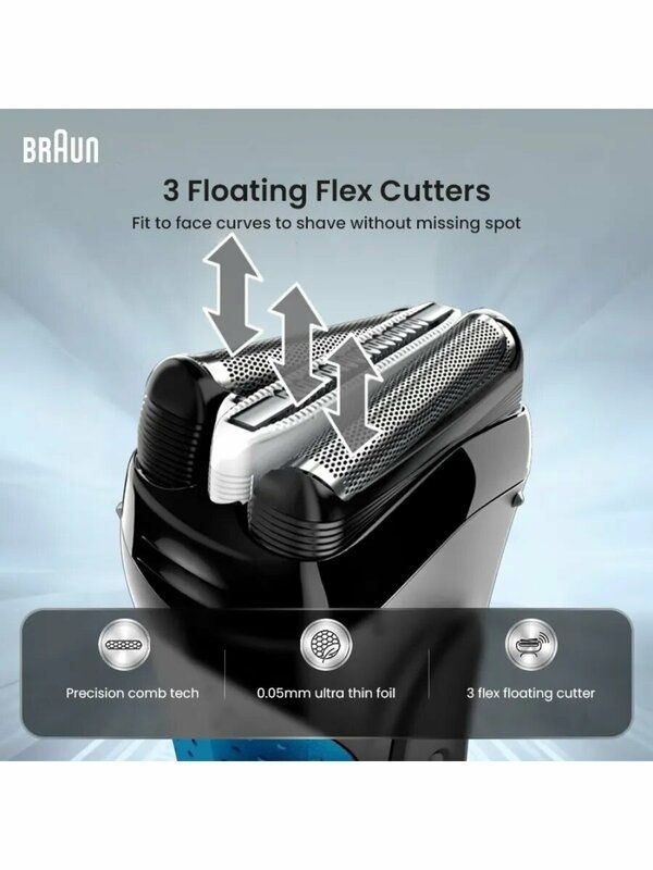 Электробритва Braun 3010S, влажная и сухая, синяя, быстрая зарядка
