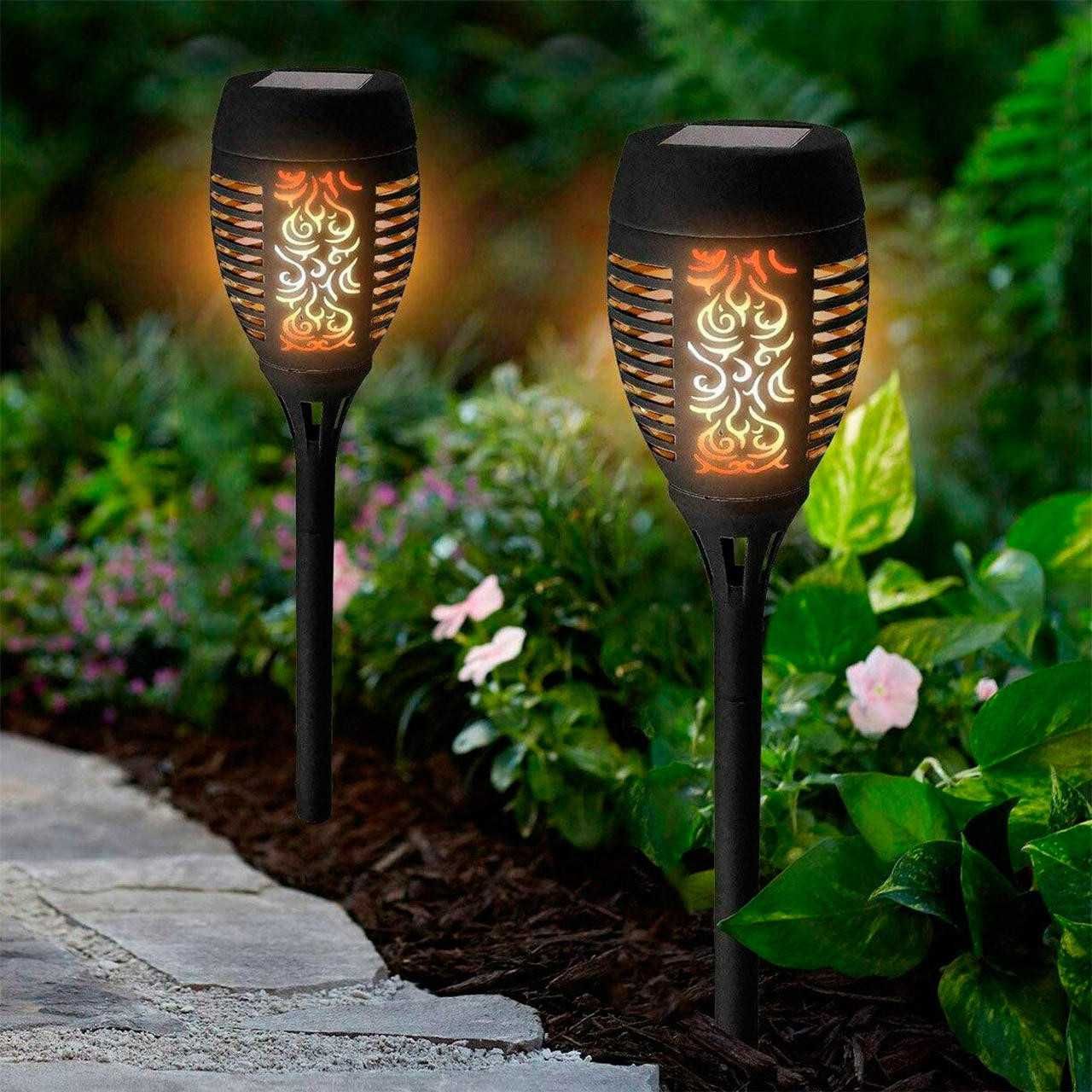 Соларна LED лампа тип факла за градина, пламък Solar Light голяма 50см