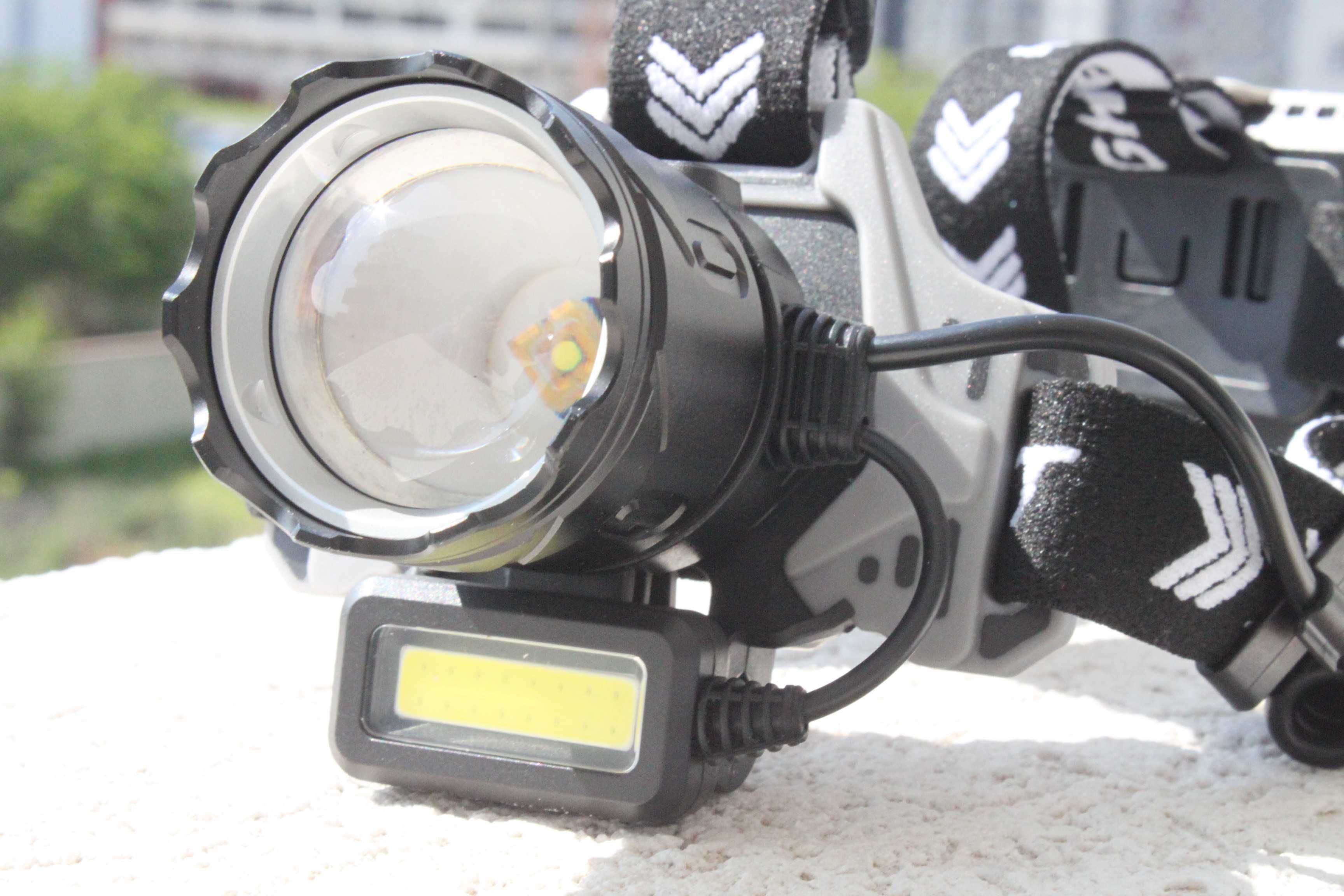 Lanterna de cap LED LASER + COB cu 3 acumulatori senzor si ZOOM