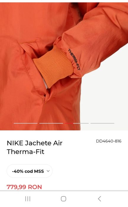 Geaca bomber Nike Orange lunga !S Noua fără etichetă!