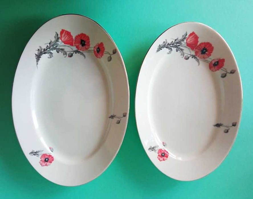 Три големи плата с макове * Чешки порцелан