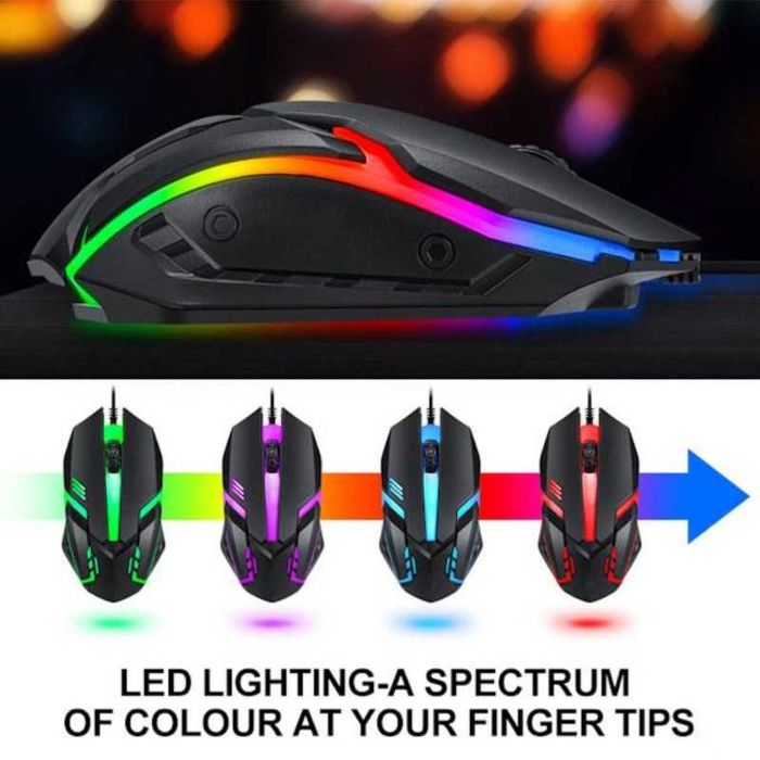 Mouse Gaming cu iluminare 1600 DPI cu fir, USB Negru