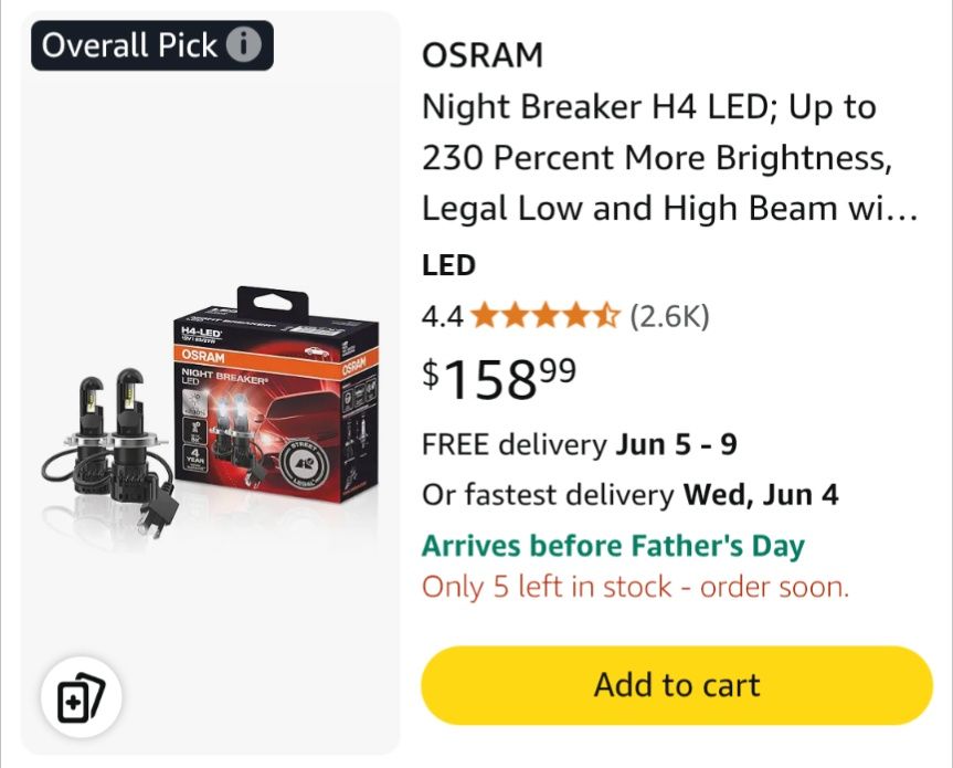 LED лампа Osram H4. Made in Italy