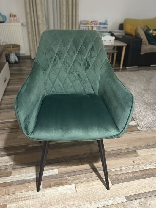 Scaune din catifea smarald 4 bucati