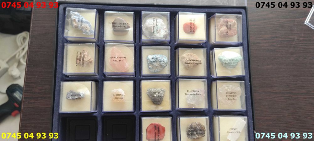 pietre minerale semitretioase 18 buc si cutie