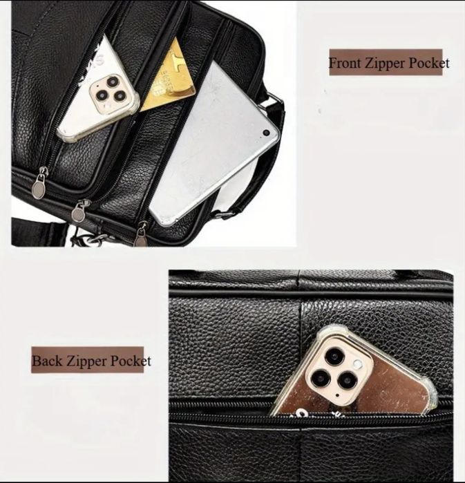 Мъжка универсална кожена чанта с дръжка/Елегантна с кафява естест.кожа