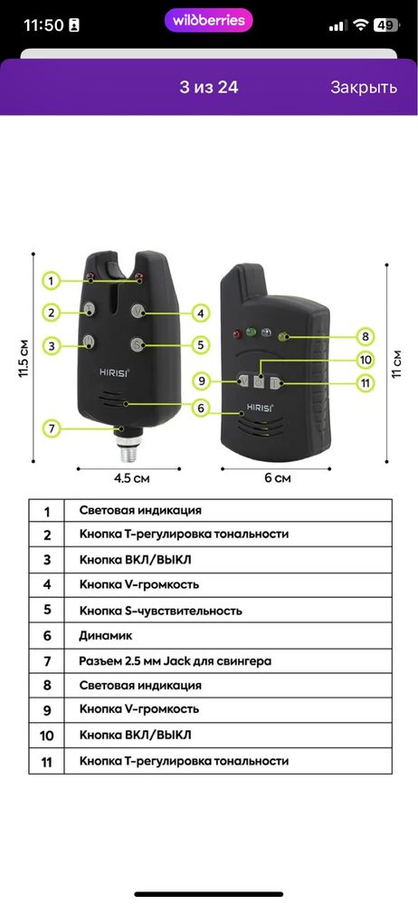 HIRISI B1236 сигнализатор поклевки 2 раза исползивал