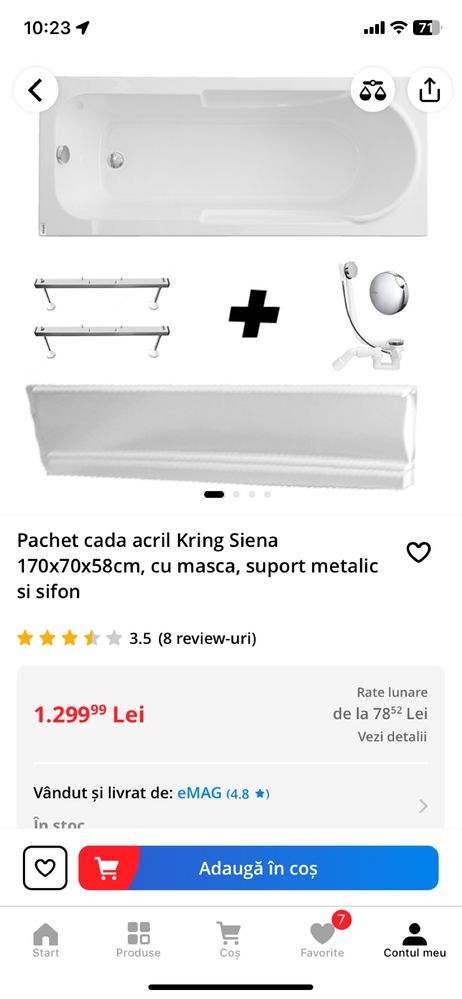 Panou de duș Trendy’s cu hidromasaj și pachet cadă acril Kring Siena