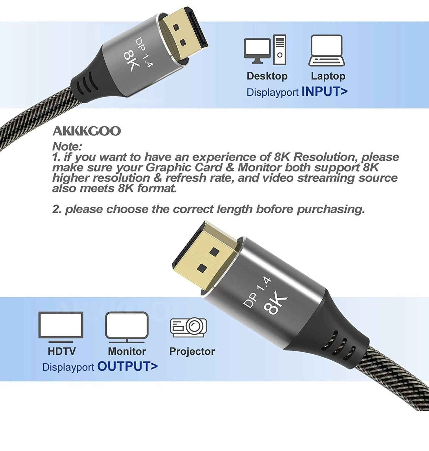 Adaptor DisplayPort cablu male-male 0.5M - 8K