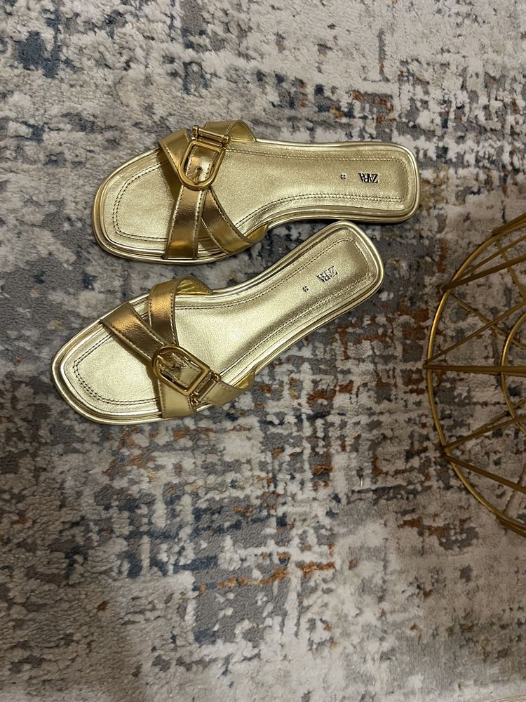 Papuci sandale joase piele auriu Zara